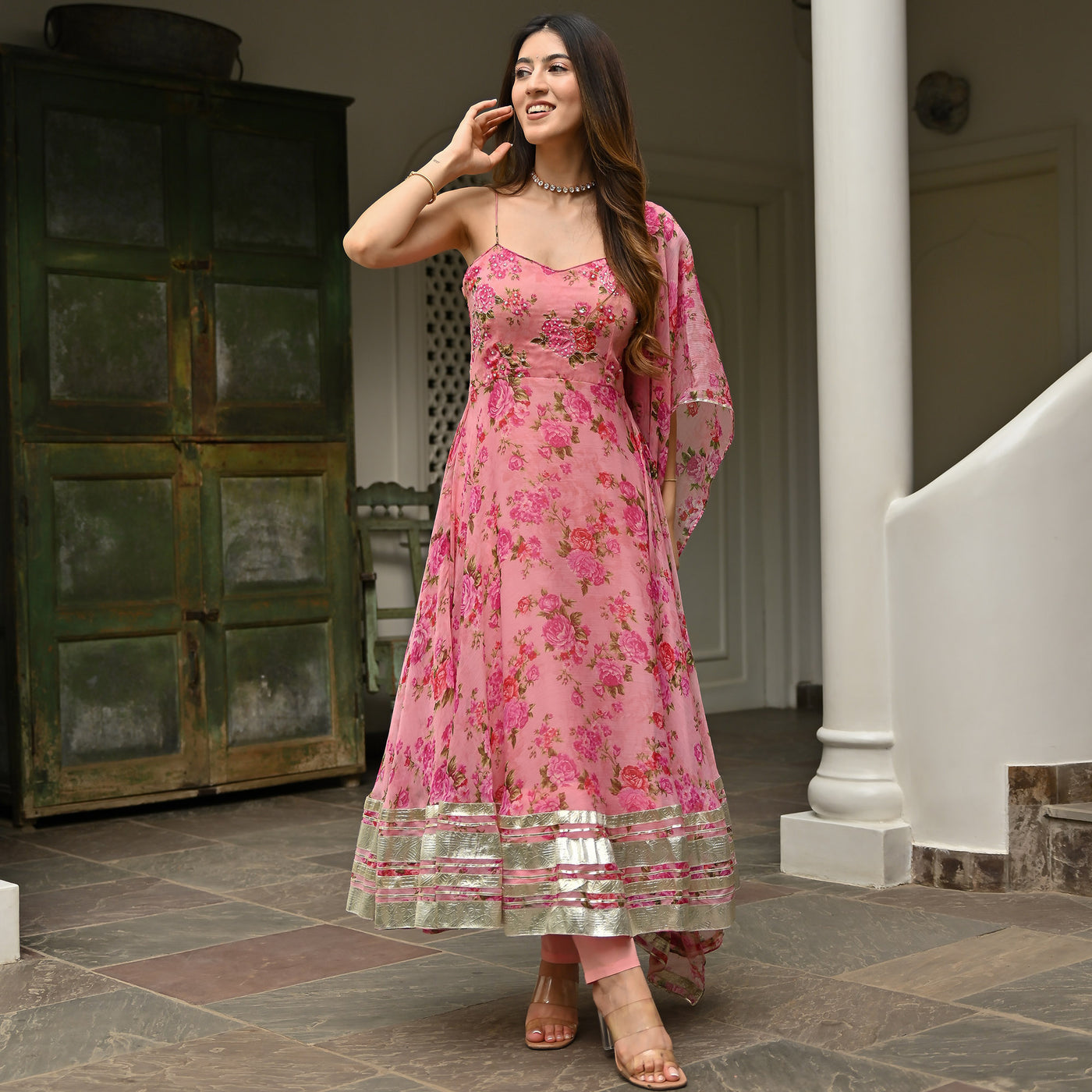 Pink Printed Anarkali