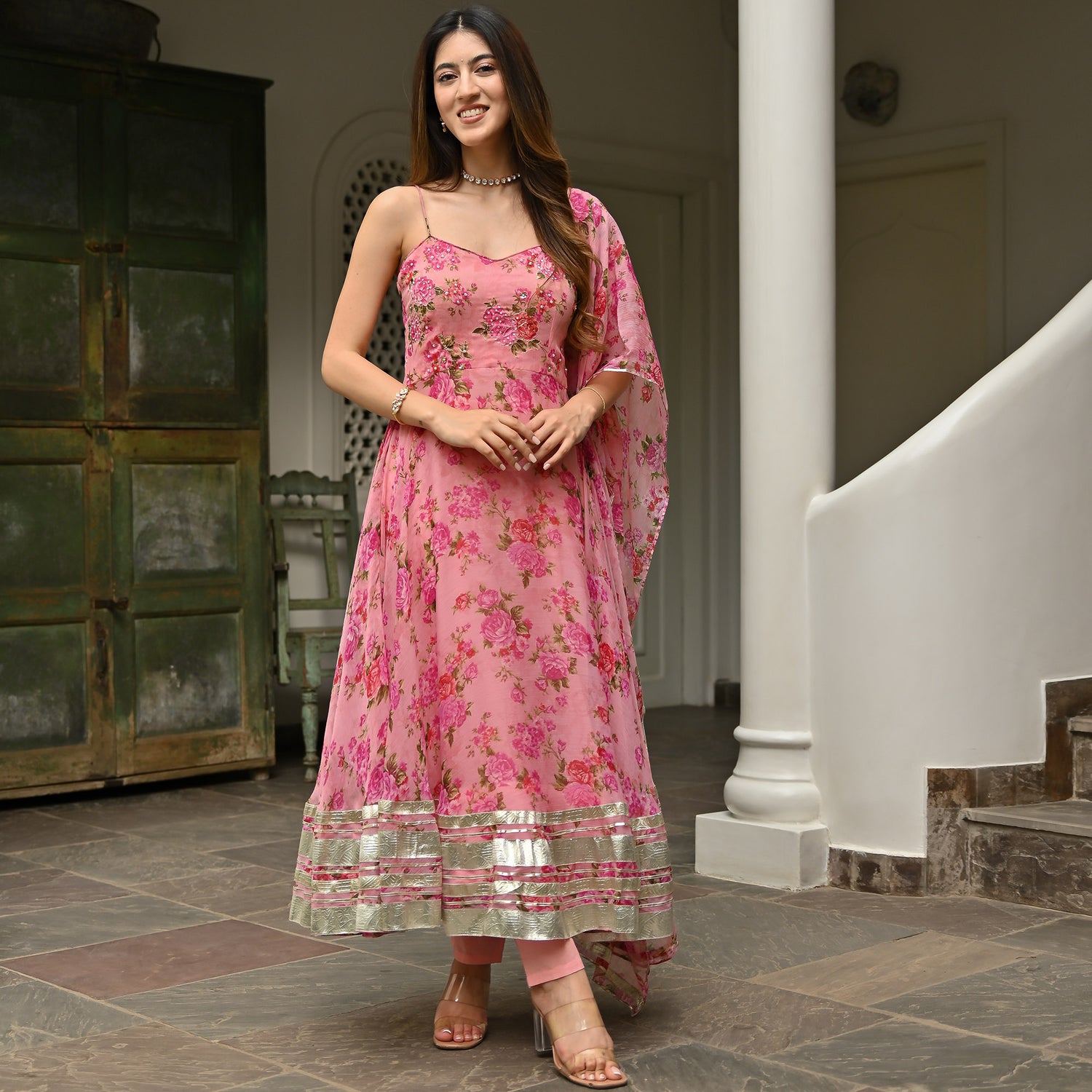 Pink Printed Anarkali