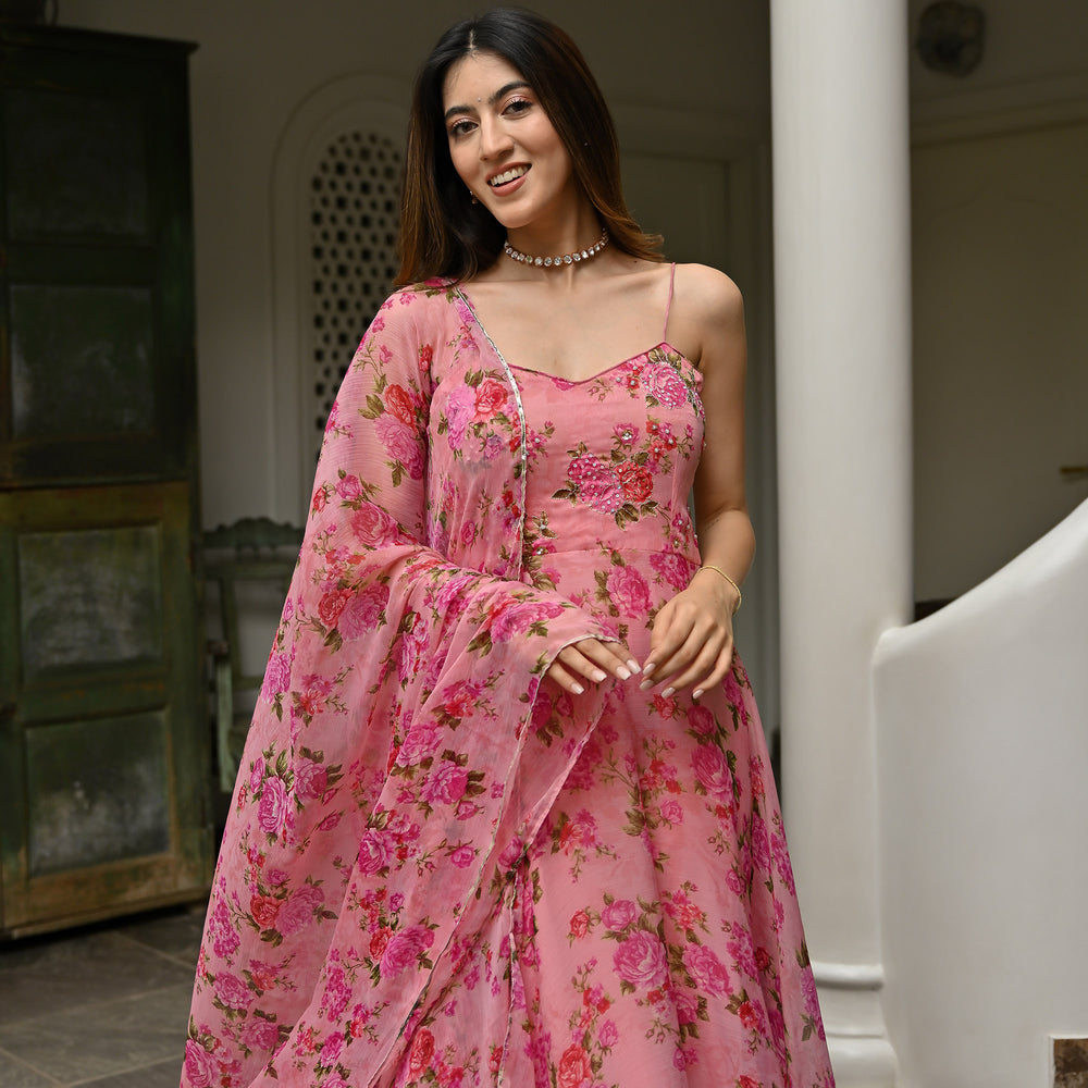 Pink Printed Anarkali