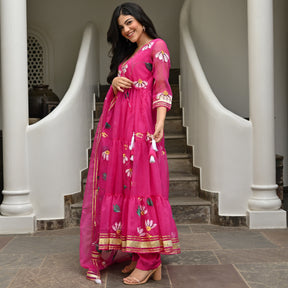 Magenta Handbrush Anarkali Set