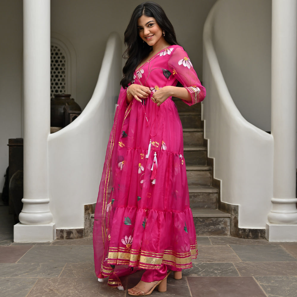 Magenta Handbrush Anarkali Set