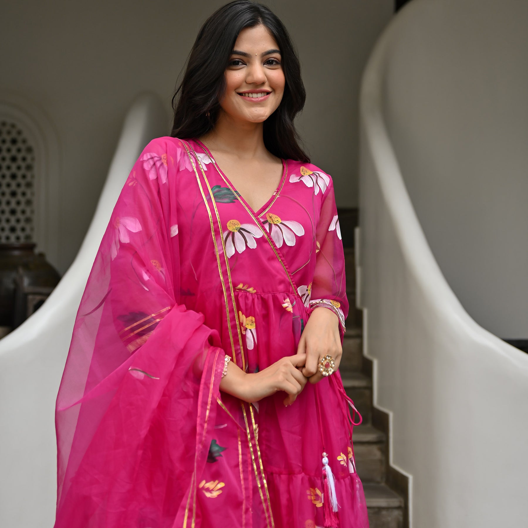 Magenta Handbrush Anarkali Set