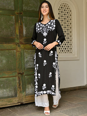 Black Modal Embroidery Kurta Set