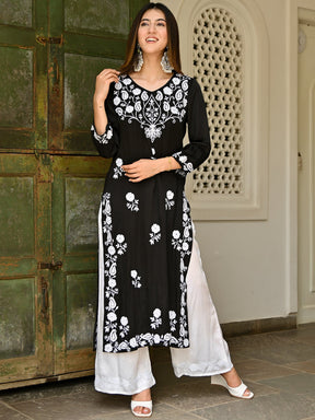 Black Modal Embroidery Kurta Set