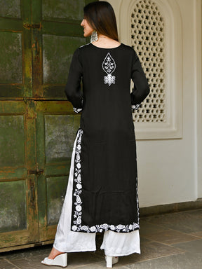 Black Modal Embroidery Kurta Set