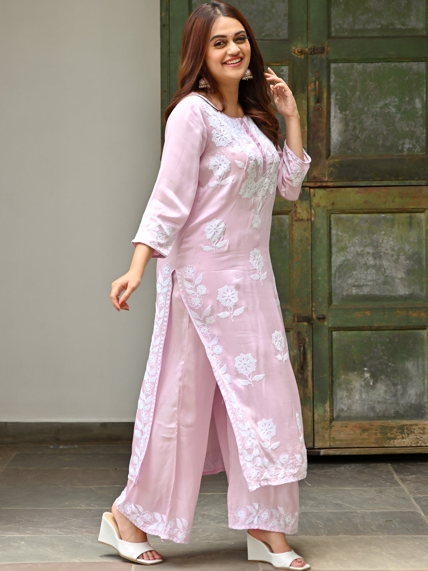 Baby Pink Modal Embroidery Kurta Set