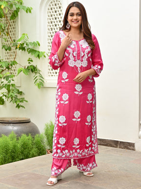 Pink Modal Embroidery Kurta Set