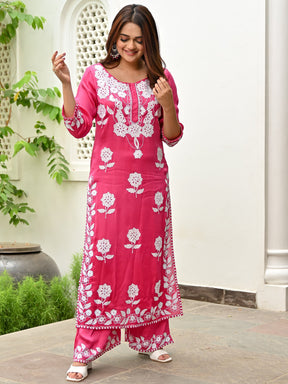 Pink Modal Embroidery Kurta Set