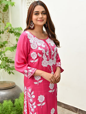 Pink Modal Embroidery Kurta Set