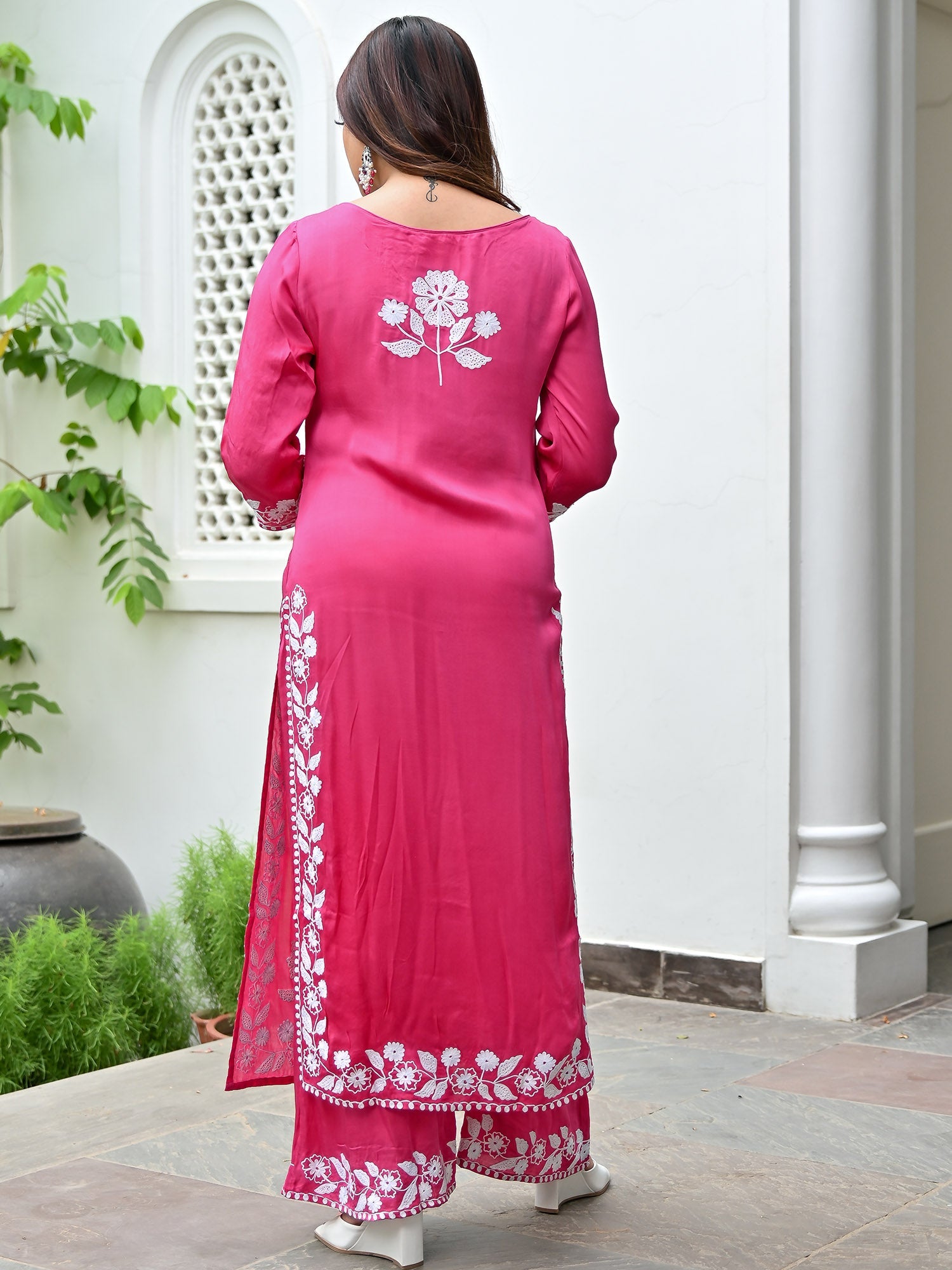 Pink Modal Embroidery Kurta Set