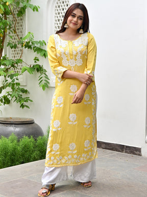 Yellow Modal Embroidery Kurta Set