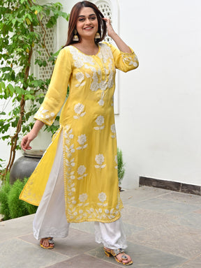 Yellow Modal Embroidery Kurta Set