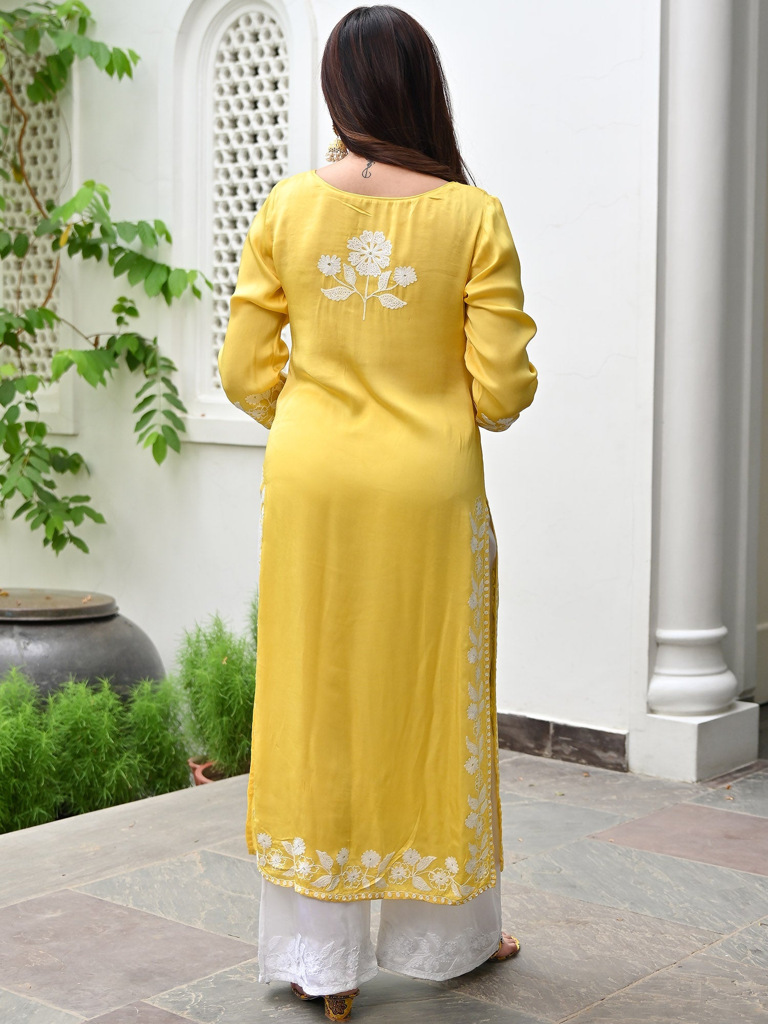 Yellow Modal Embroidery Kurta Set