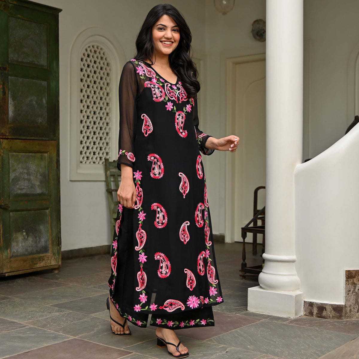 Black Georgette Embroidery Kurta Set