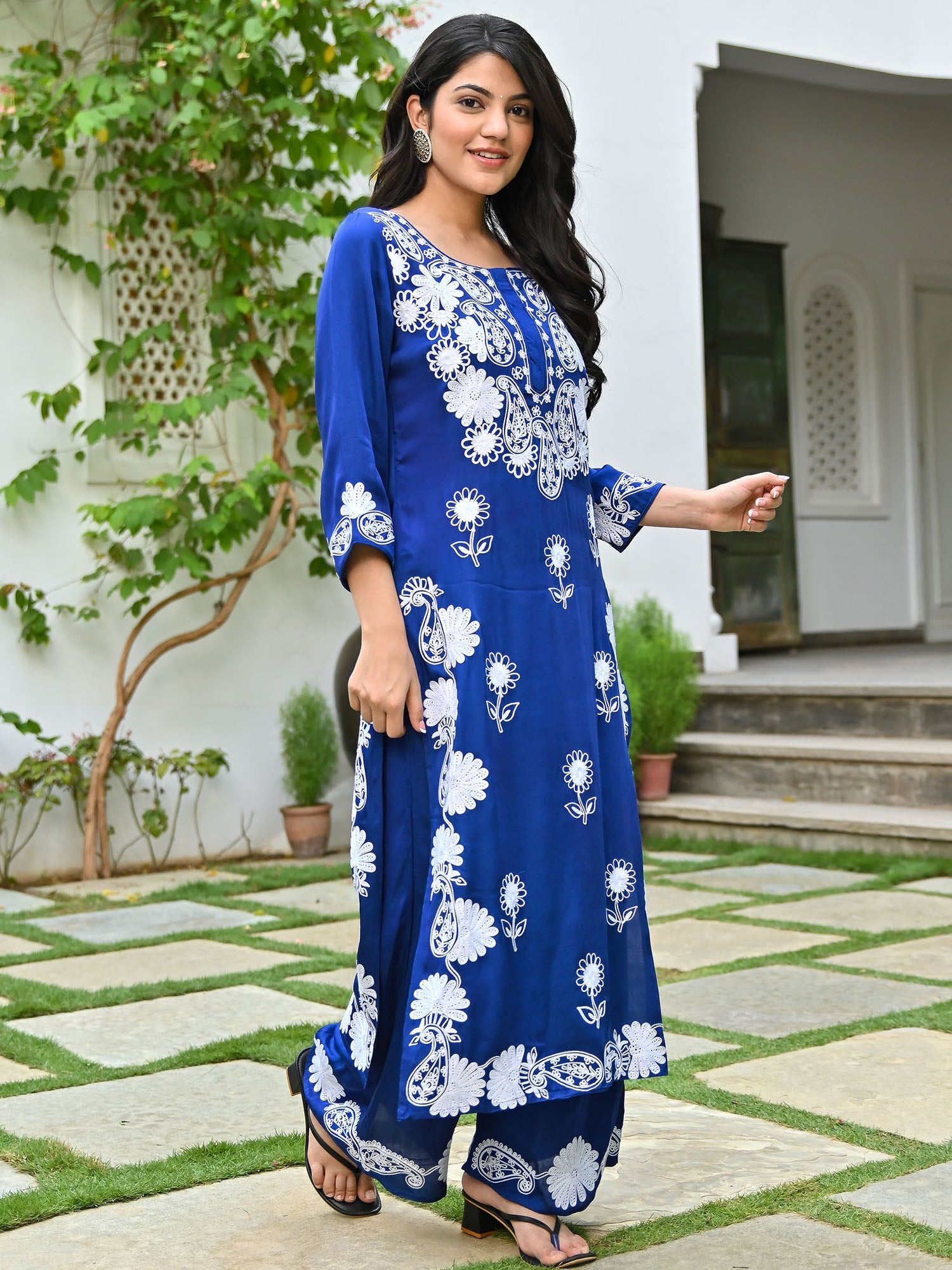 Blue Modal Embroidery Kurta Set