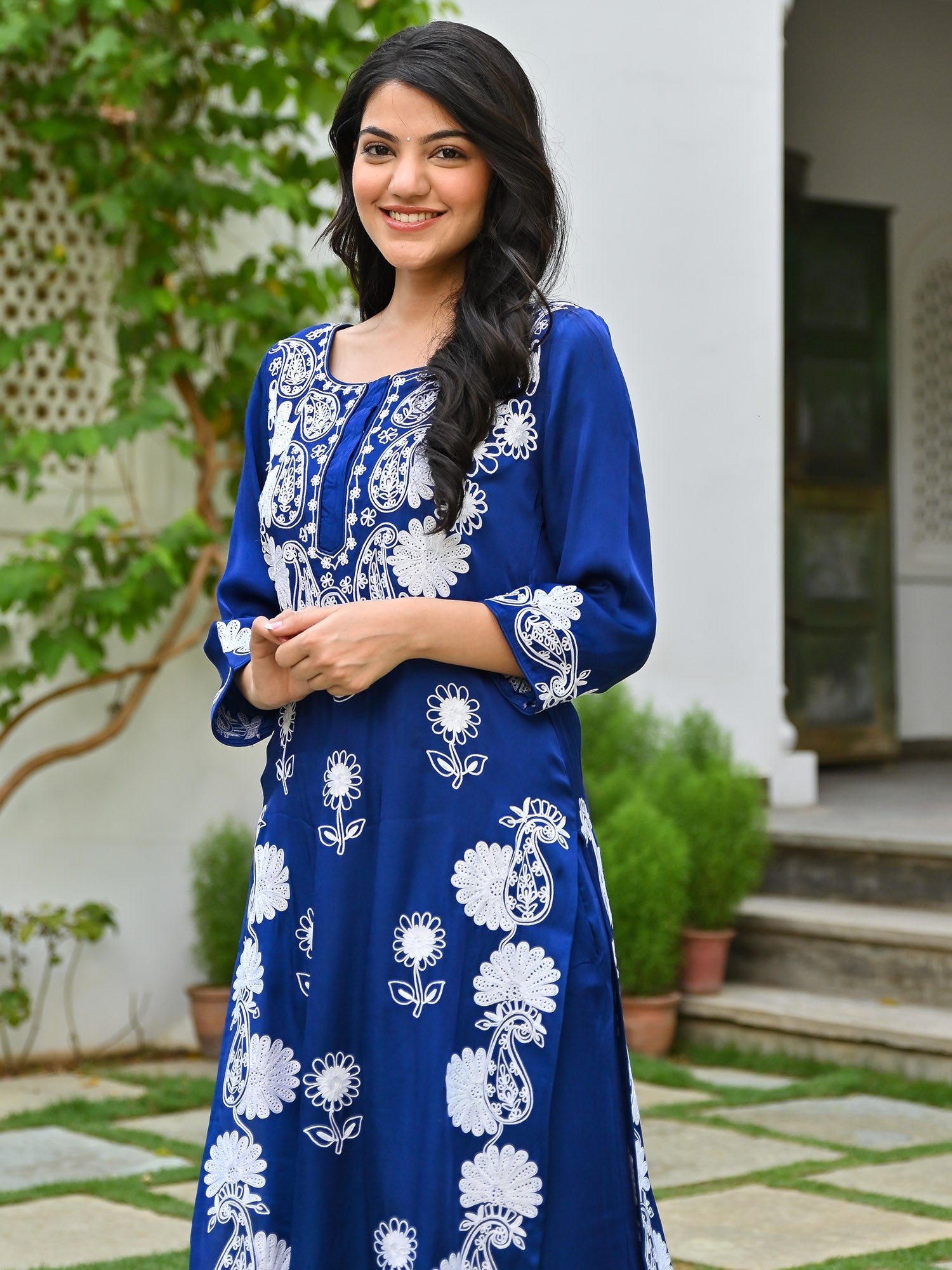 Blue Modal Embroidery Kurta Set