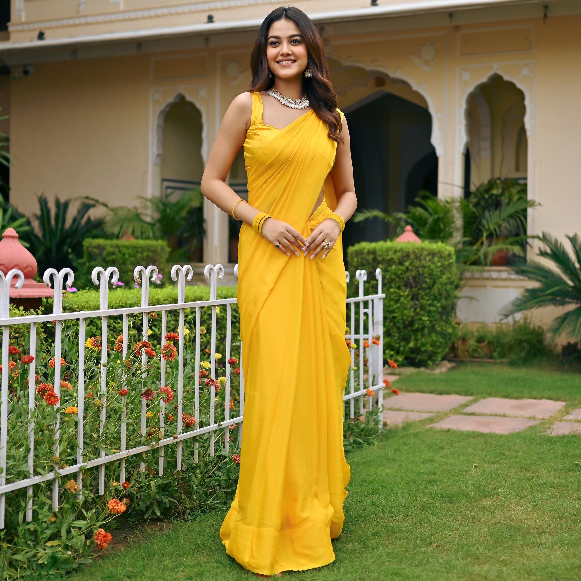 Yellow Ombre Chiffon Saree