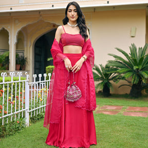 Pink Handwork Blouse Lehenga Set