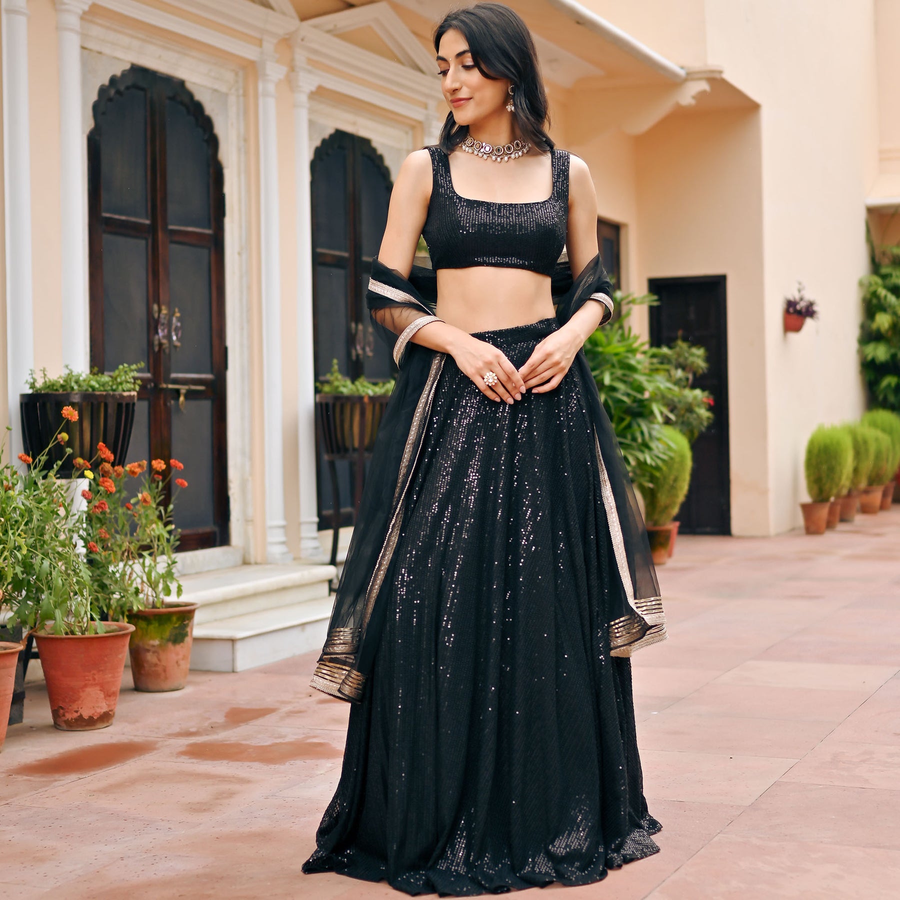 Black Party Wear Lehenga Choli With Floral Sequin SF0132IN – Siya Fashions