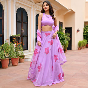 Lavender Hand Painted Lehenga Set