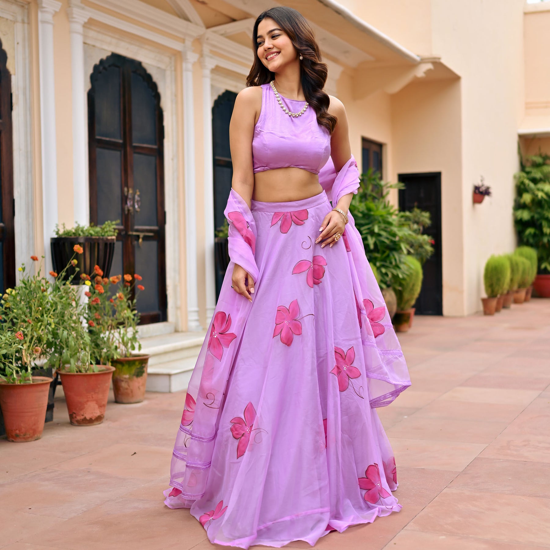 Lavender Hand Painted Lehenga Set