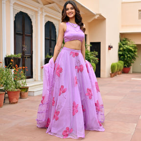 Lavender Hand Painted Lehenga Set