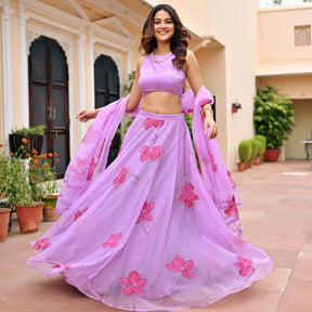 Lavender Hand Painted Lehenga Set