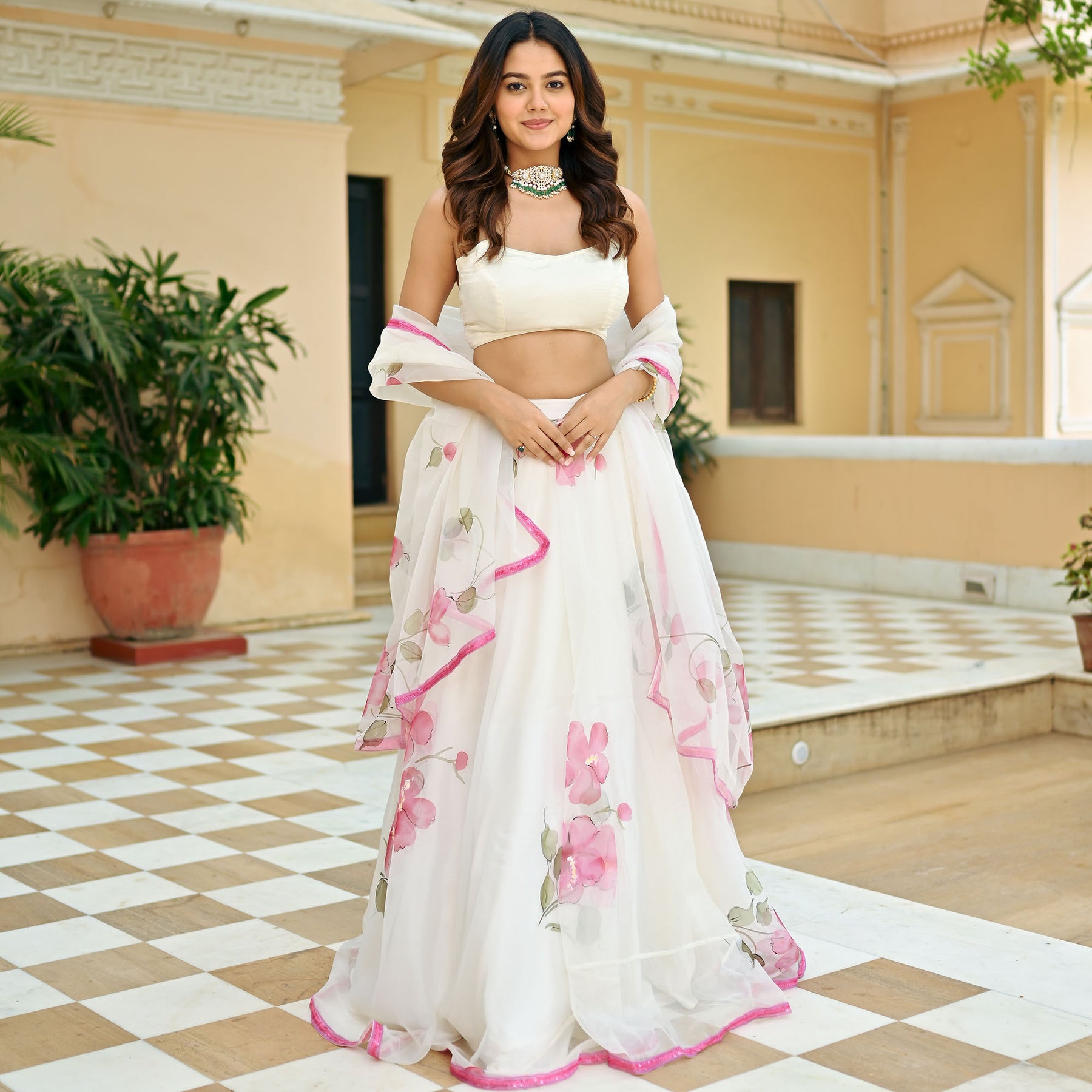 White Hand Painted Lehenga Set