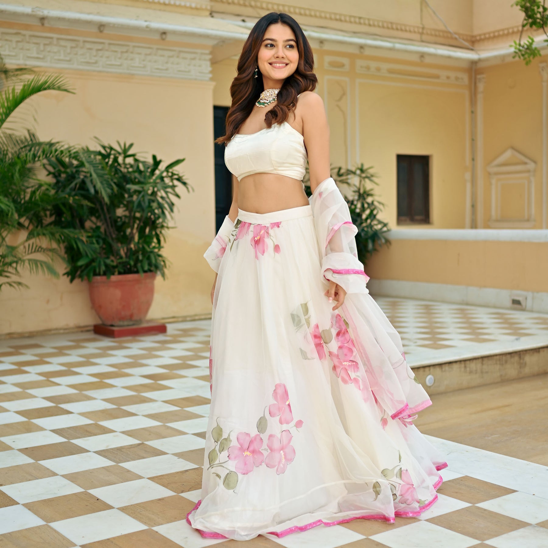 White Hand Painted Lehenga Set