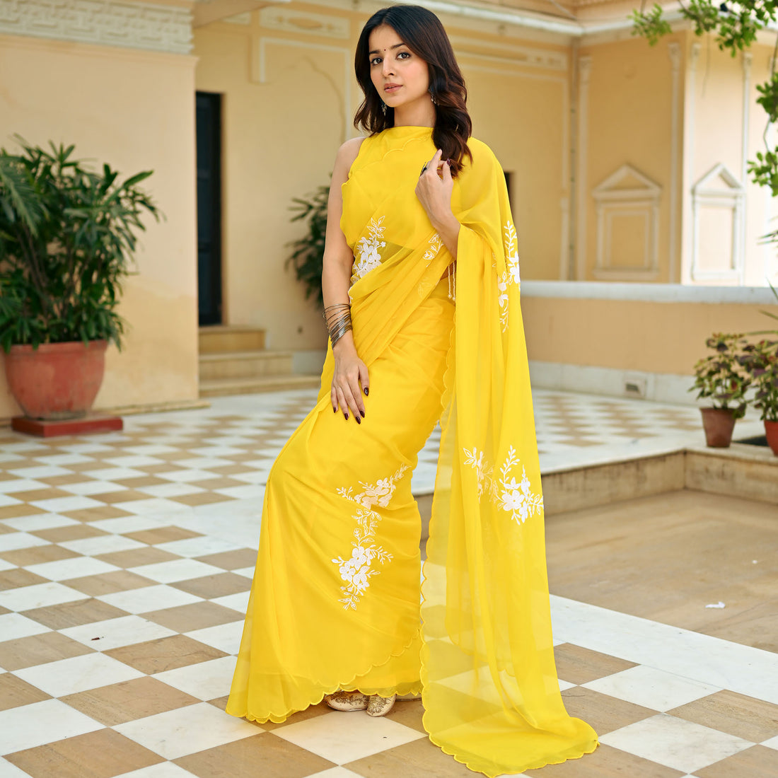 Yellow Embroidered Saree