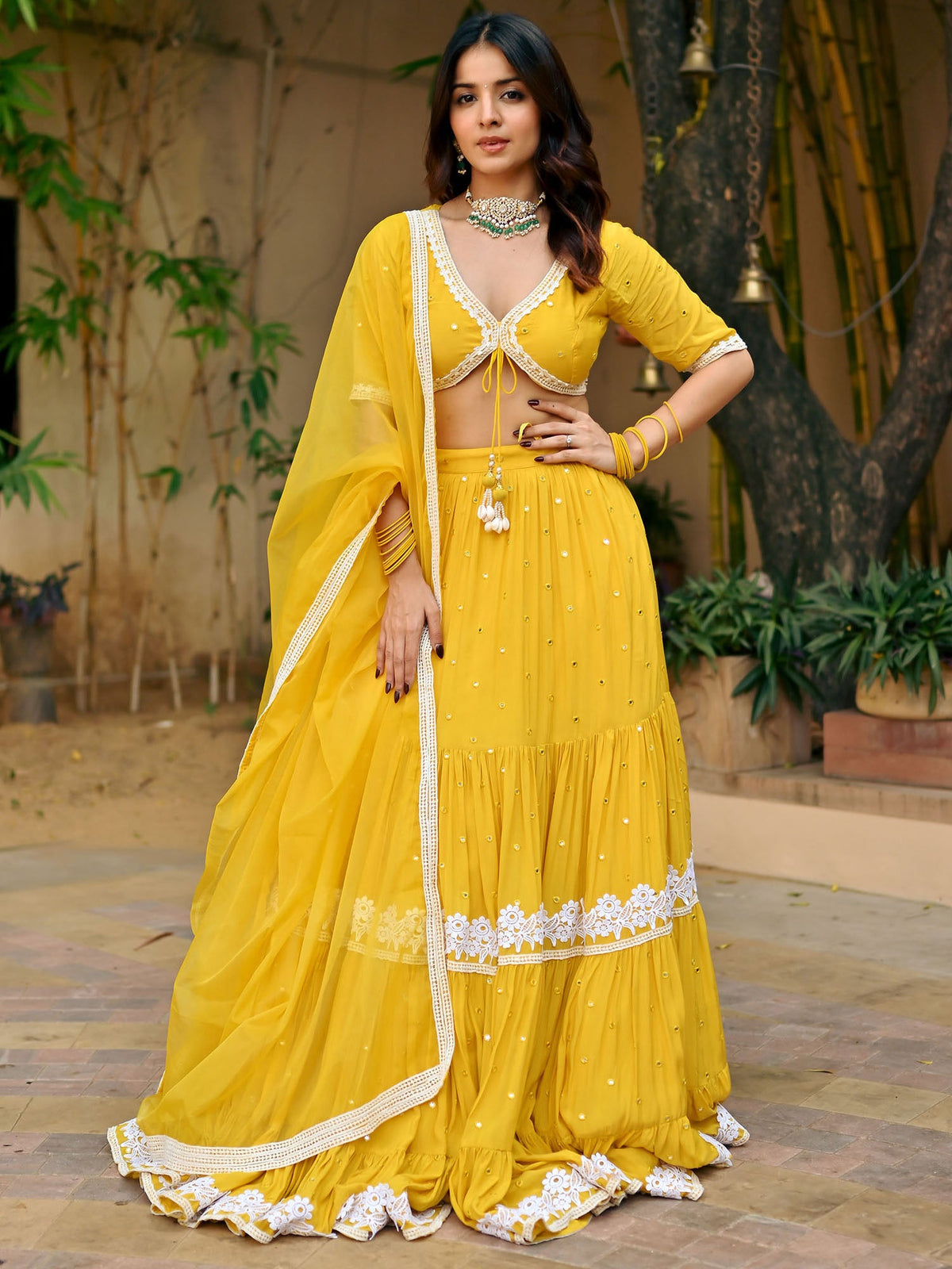 Yellow Mirror Lehenga Set