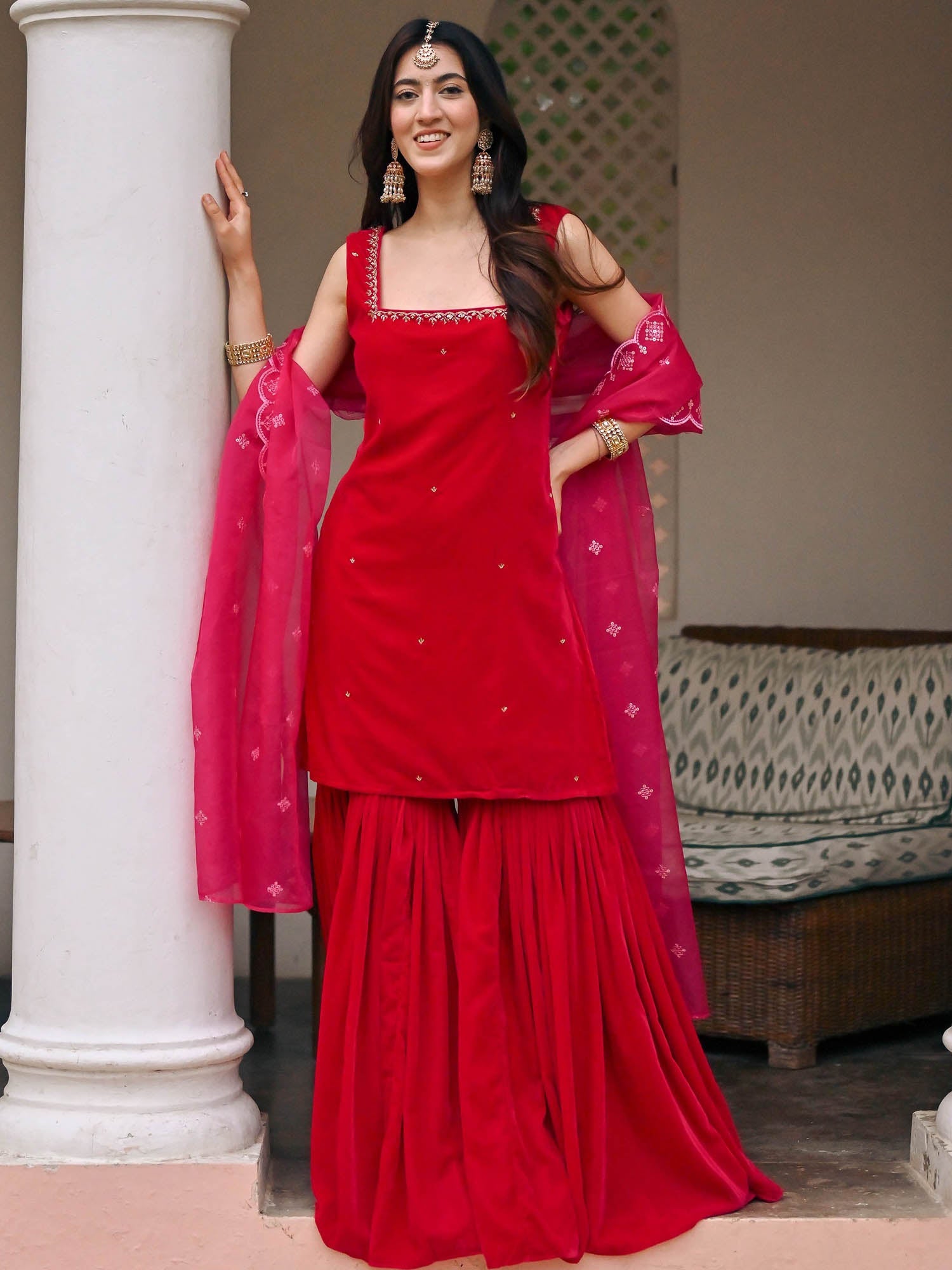 Pink Velvet Sharara Set