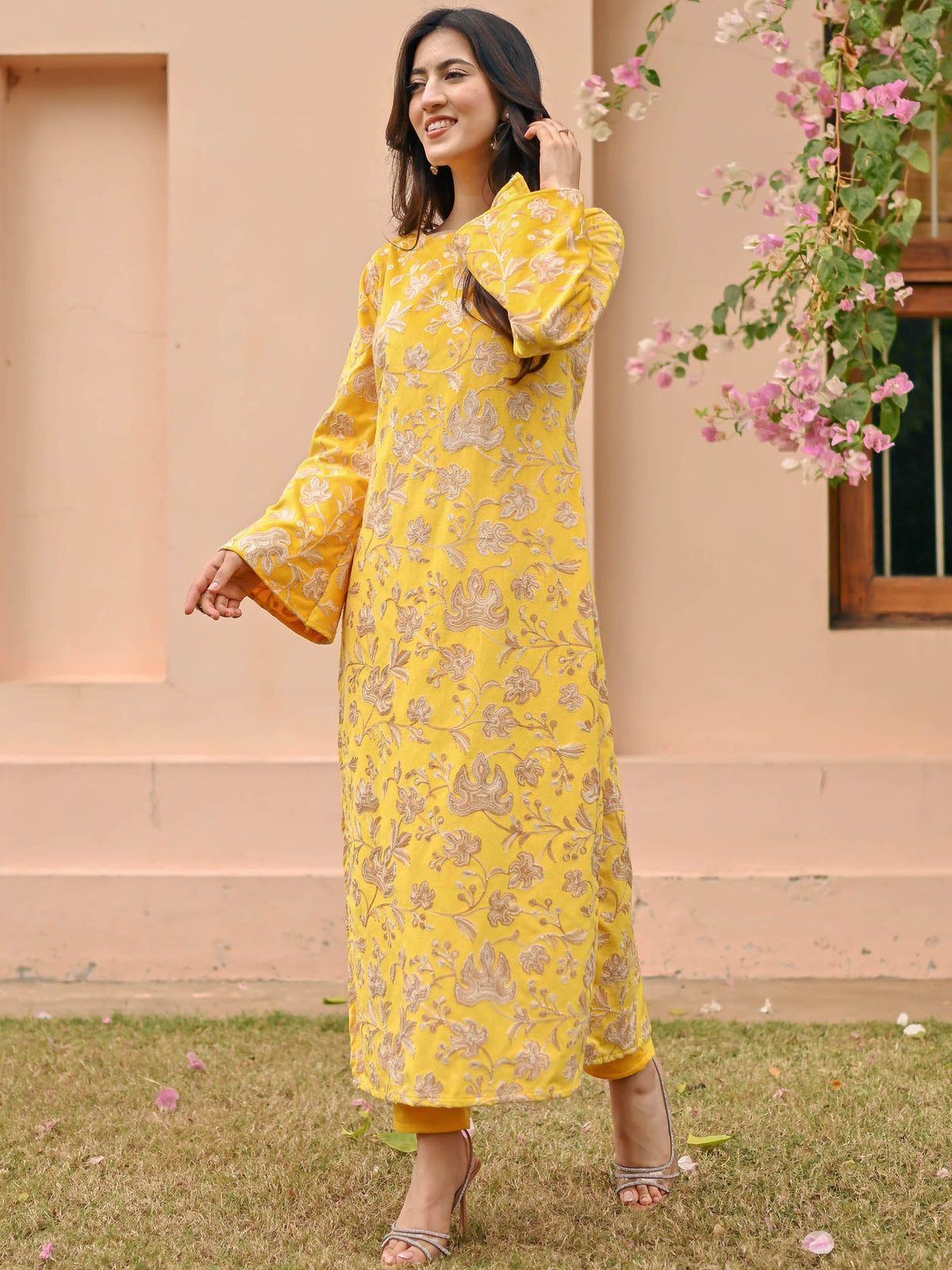 Yellow Velvet Kurta Set