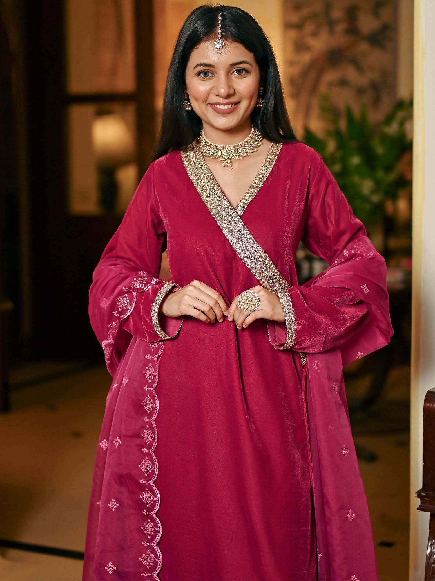 Pink Angrakha Churidar Set