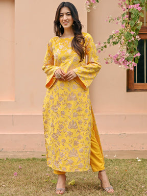 Yellow Velvet Kurta Set