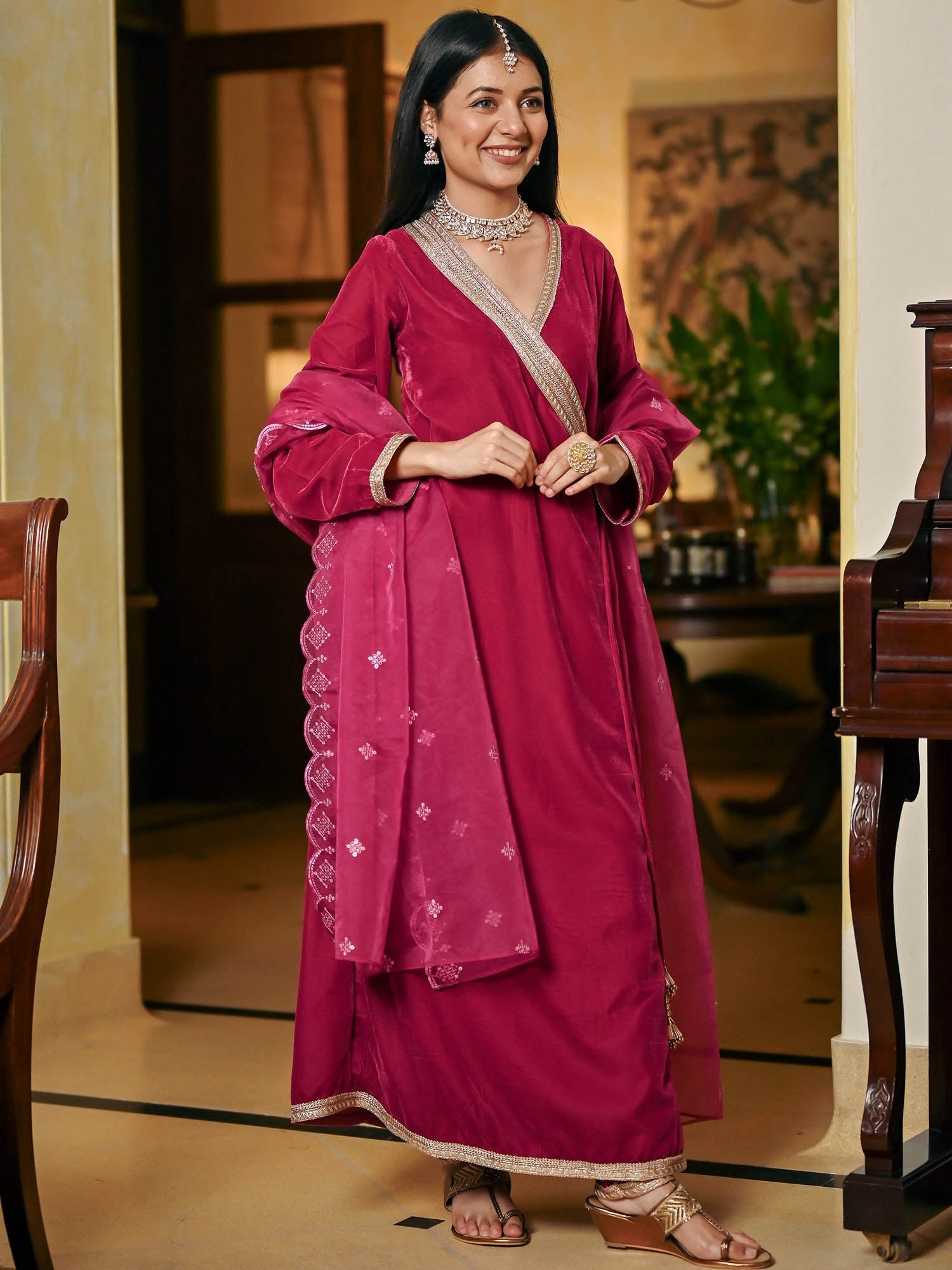 Pink Angrakha Churidar Set