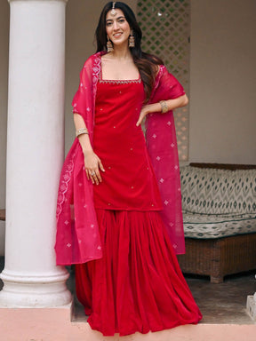 Pink Velvet Sharara Set