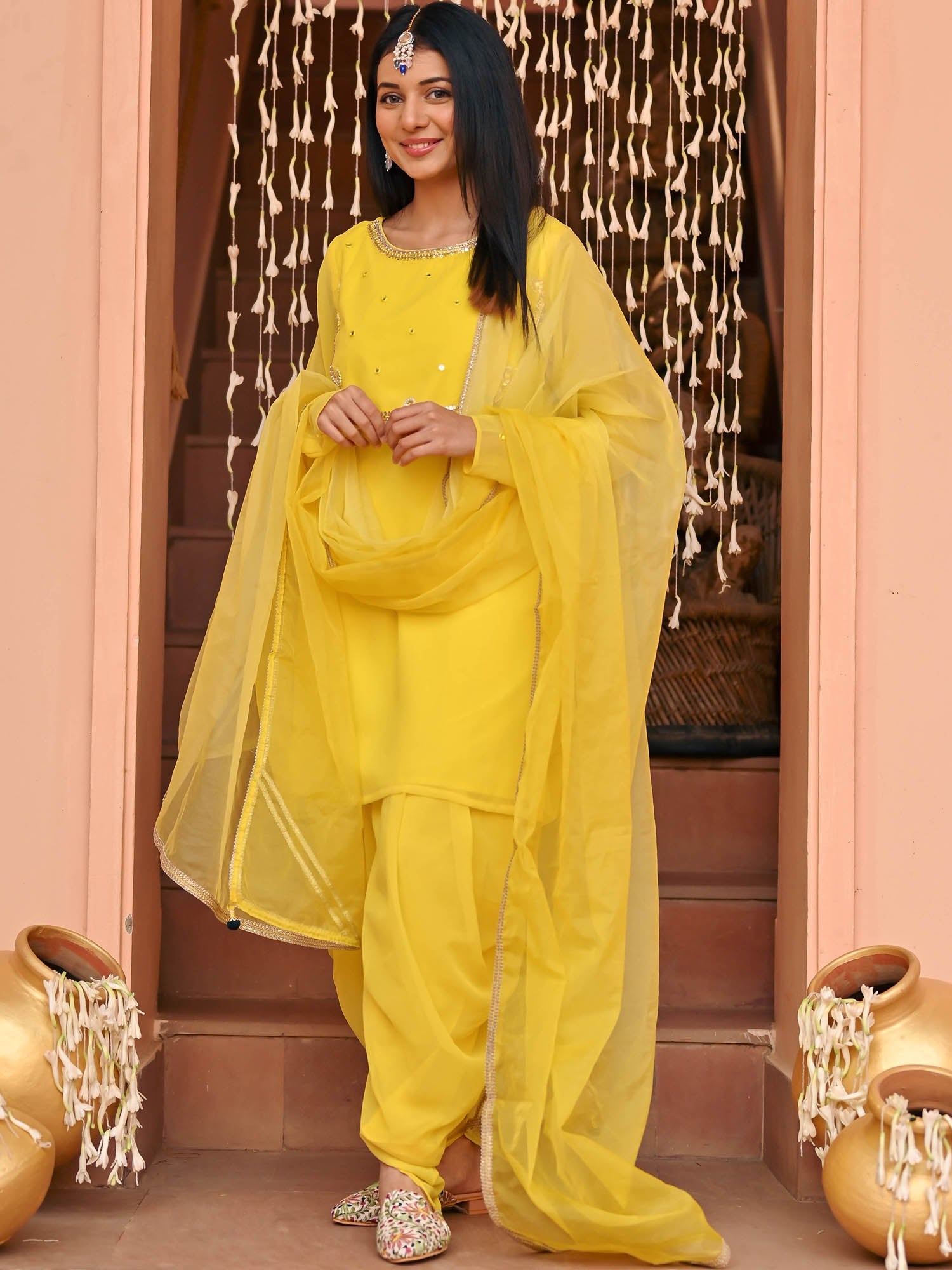 Yellow Patiala Georgette Set