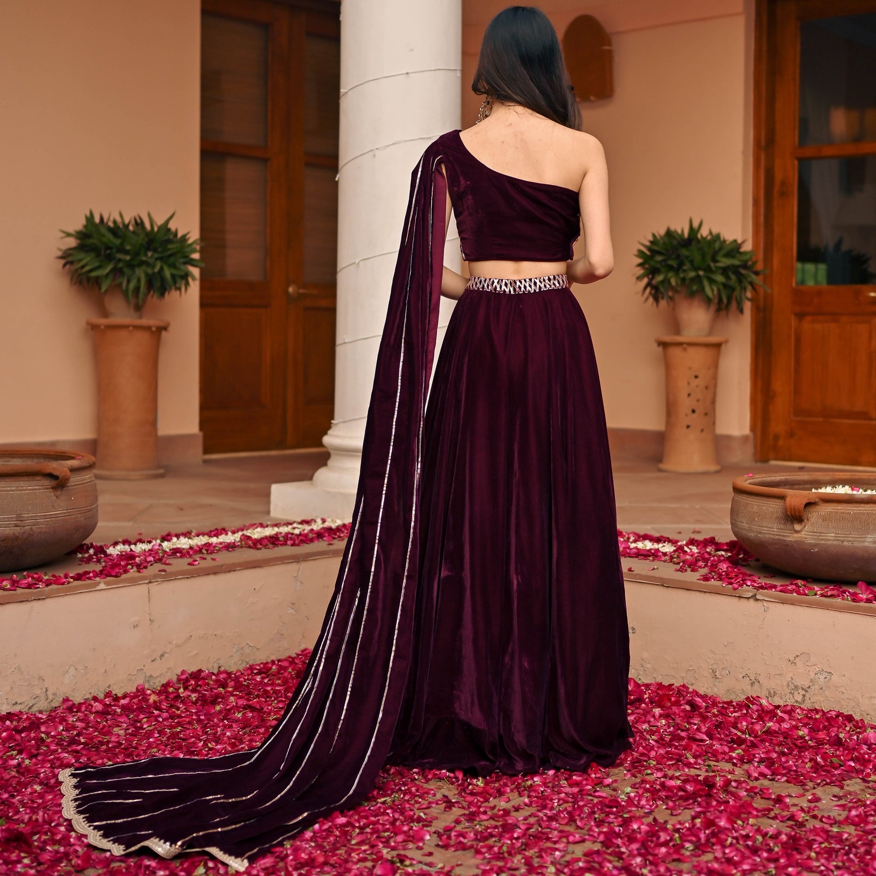 Maroon Velvet Gota Lehenga Set