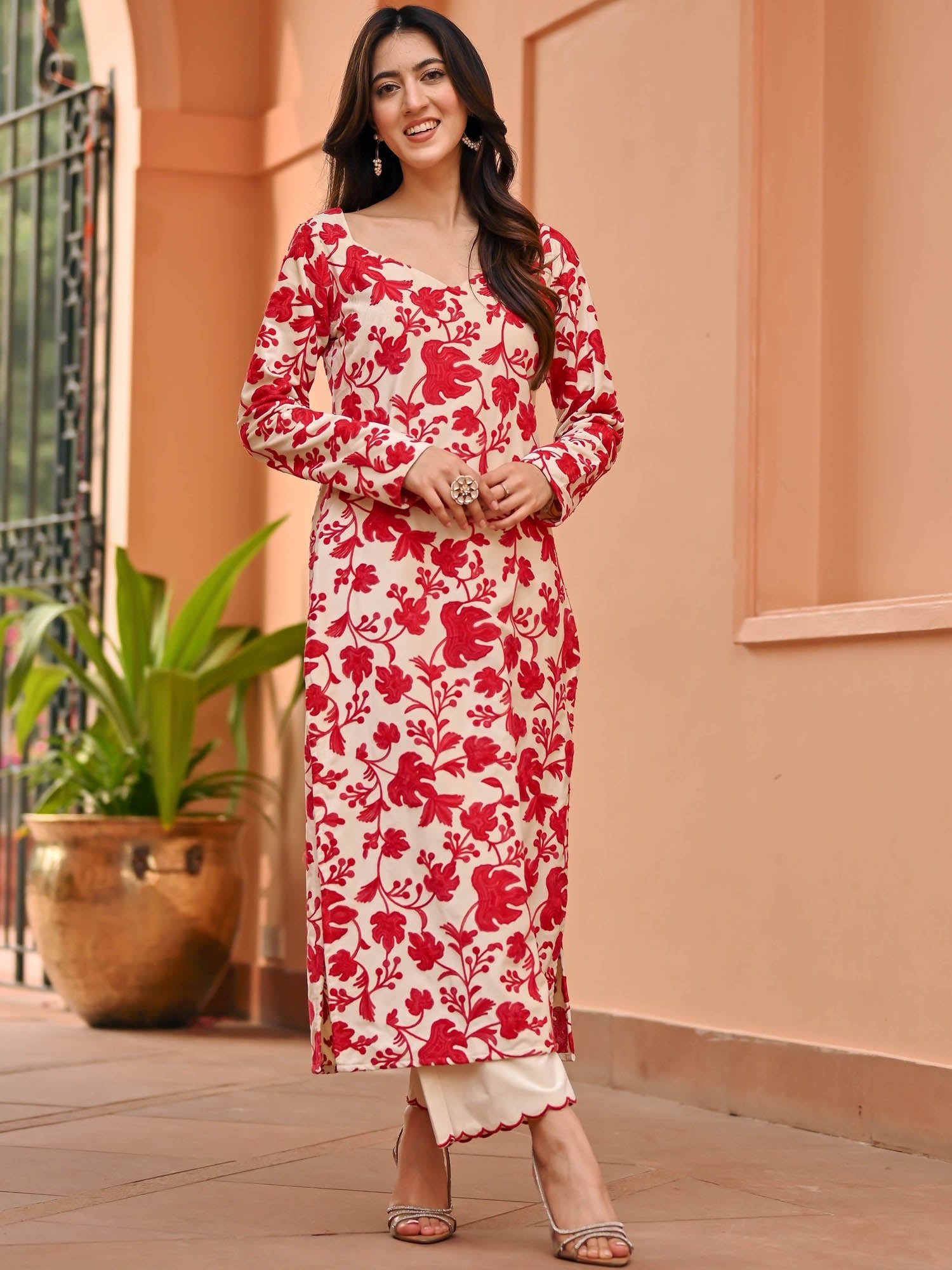 White Velvet Kurta Set