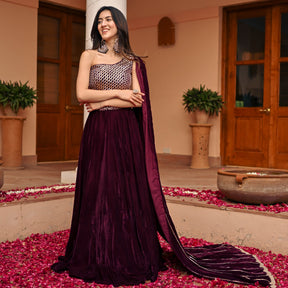 Maroon Velvet Gota Lehenga Set