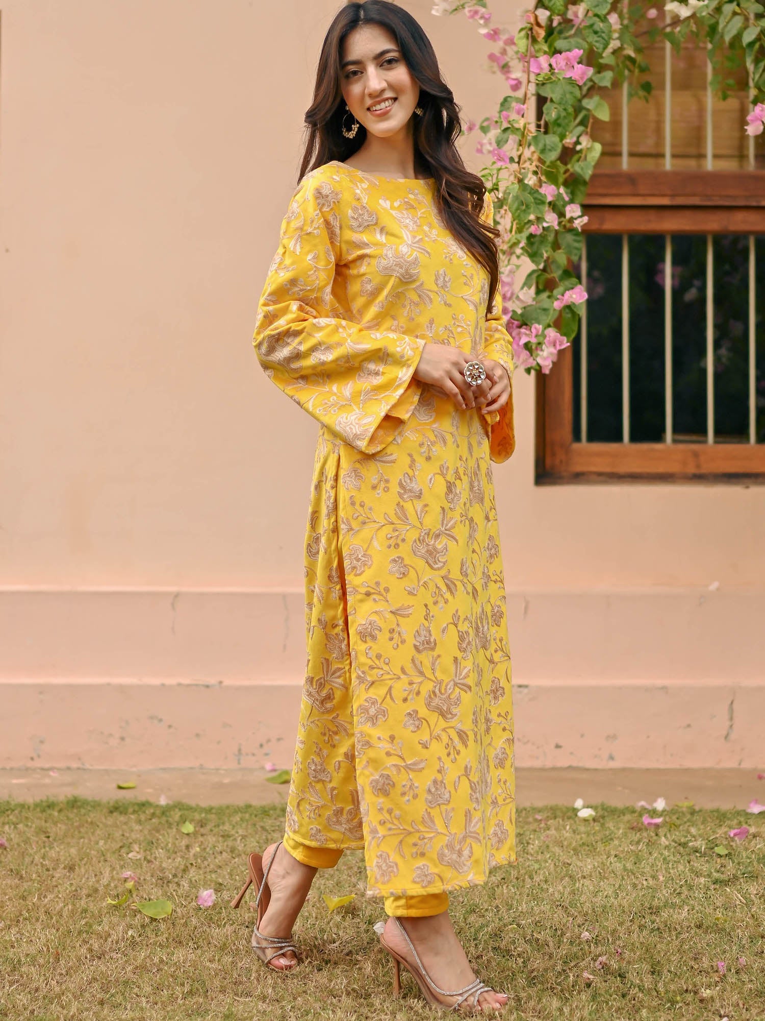 Yellow Velvet Kurta Set