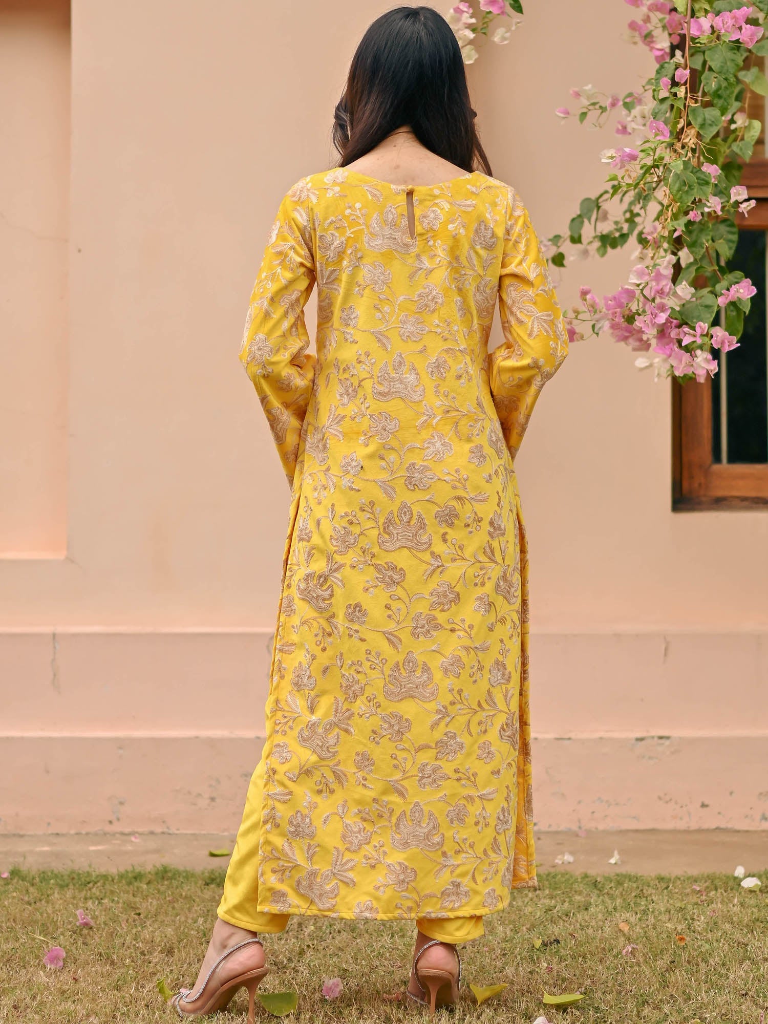 Yellow Velvet Kurta Set