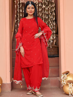 Red Georgette Patiala Set