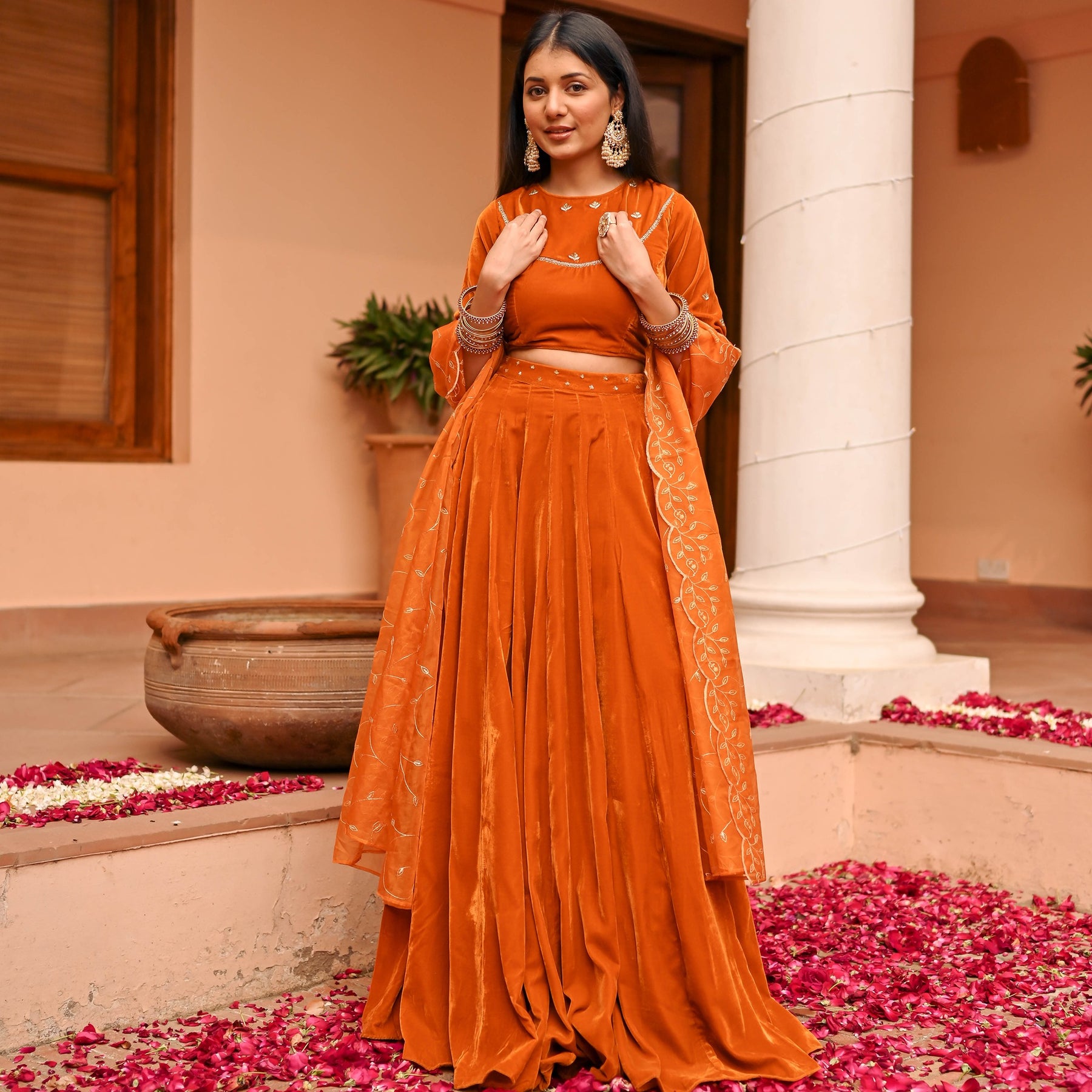 Mustard Velvet Lehenga Set