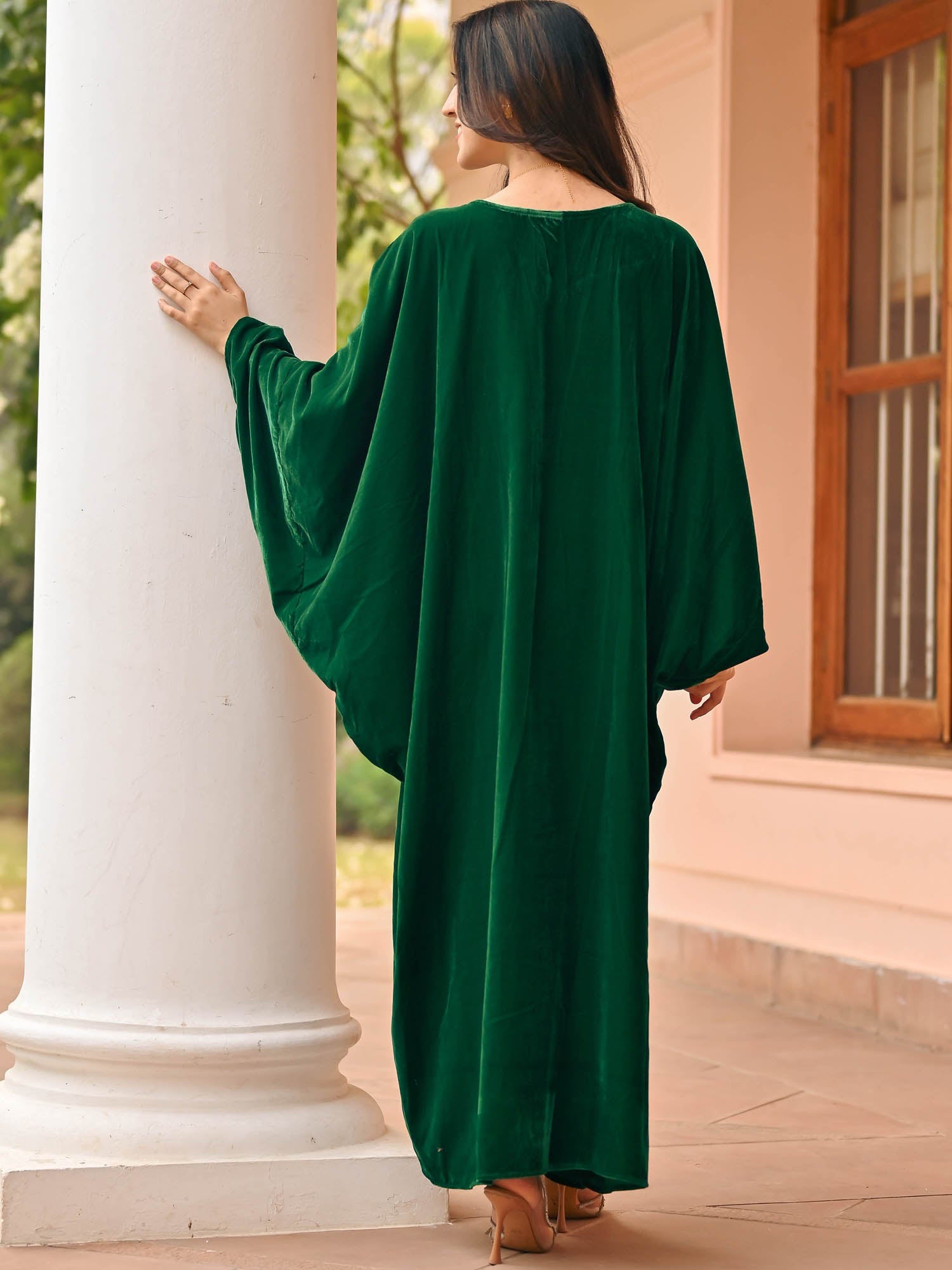 Bottle Green Velvet Kaftan Set