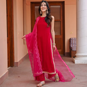 Pink Velvet Kurta Palazzo Set