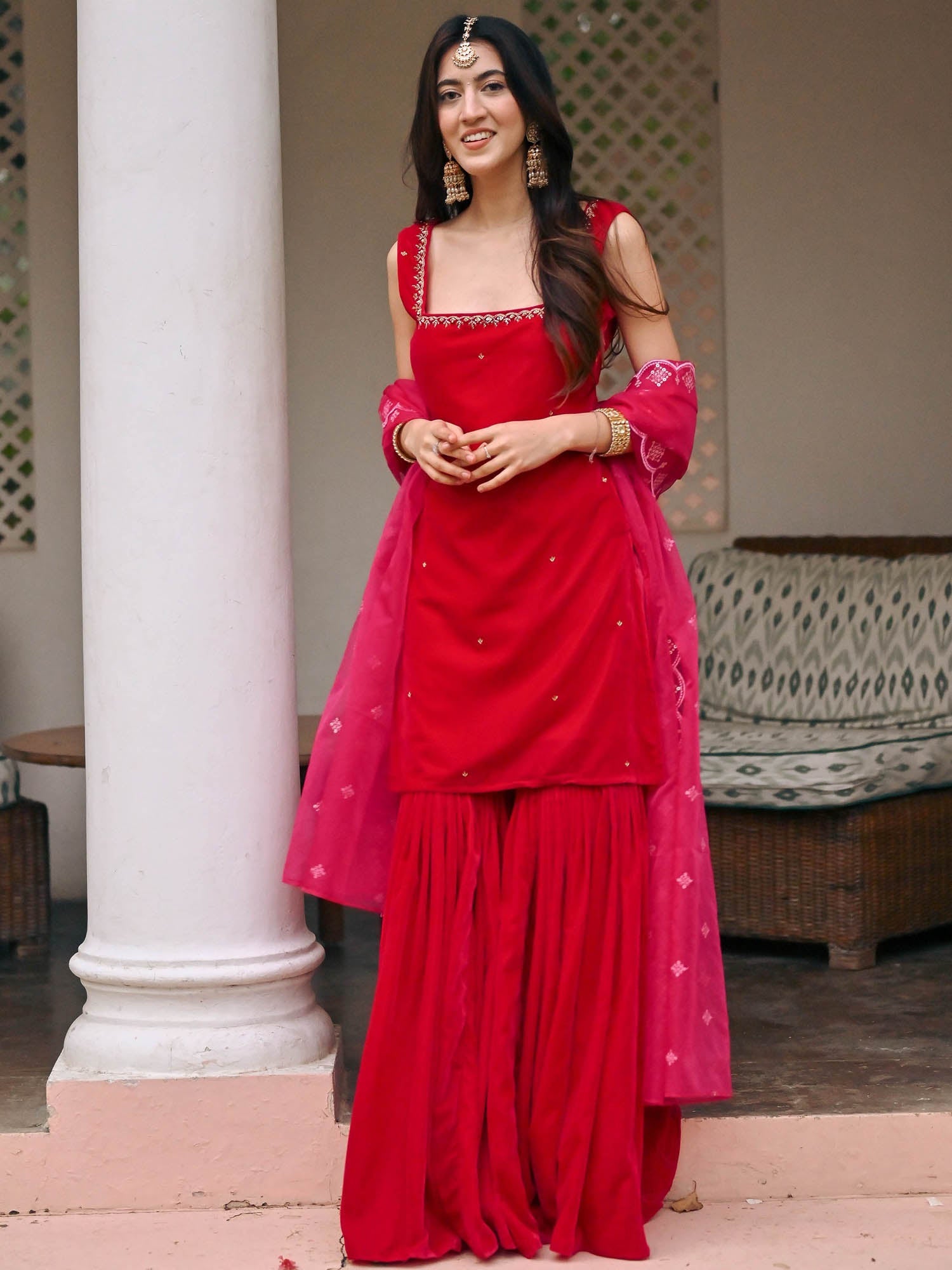 Pink Velvet Sharara Set