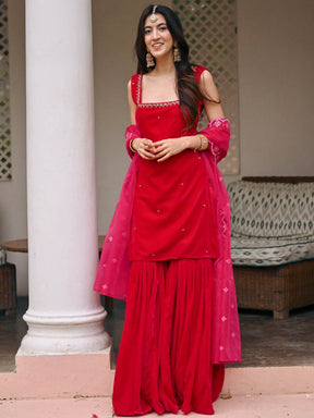 Pink Velvet Sharara Set