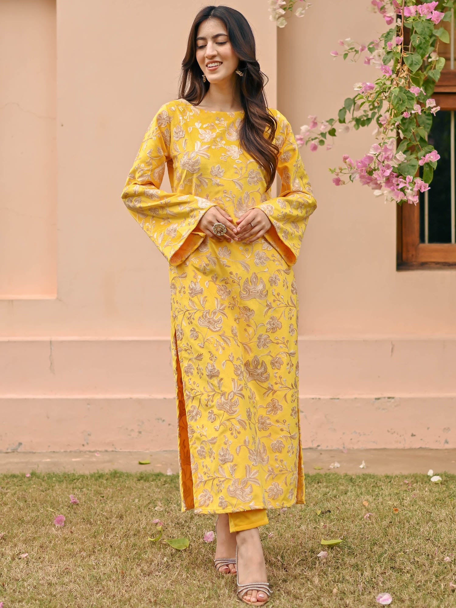 Yellow Velvet Kurta Set